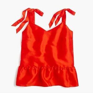 J. Crew Bright Red Silk Tie Shoulder Peplum Tank Top Romantic Ruffle Bow size 0